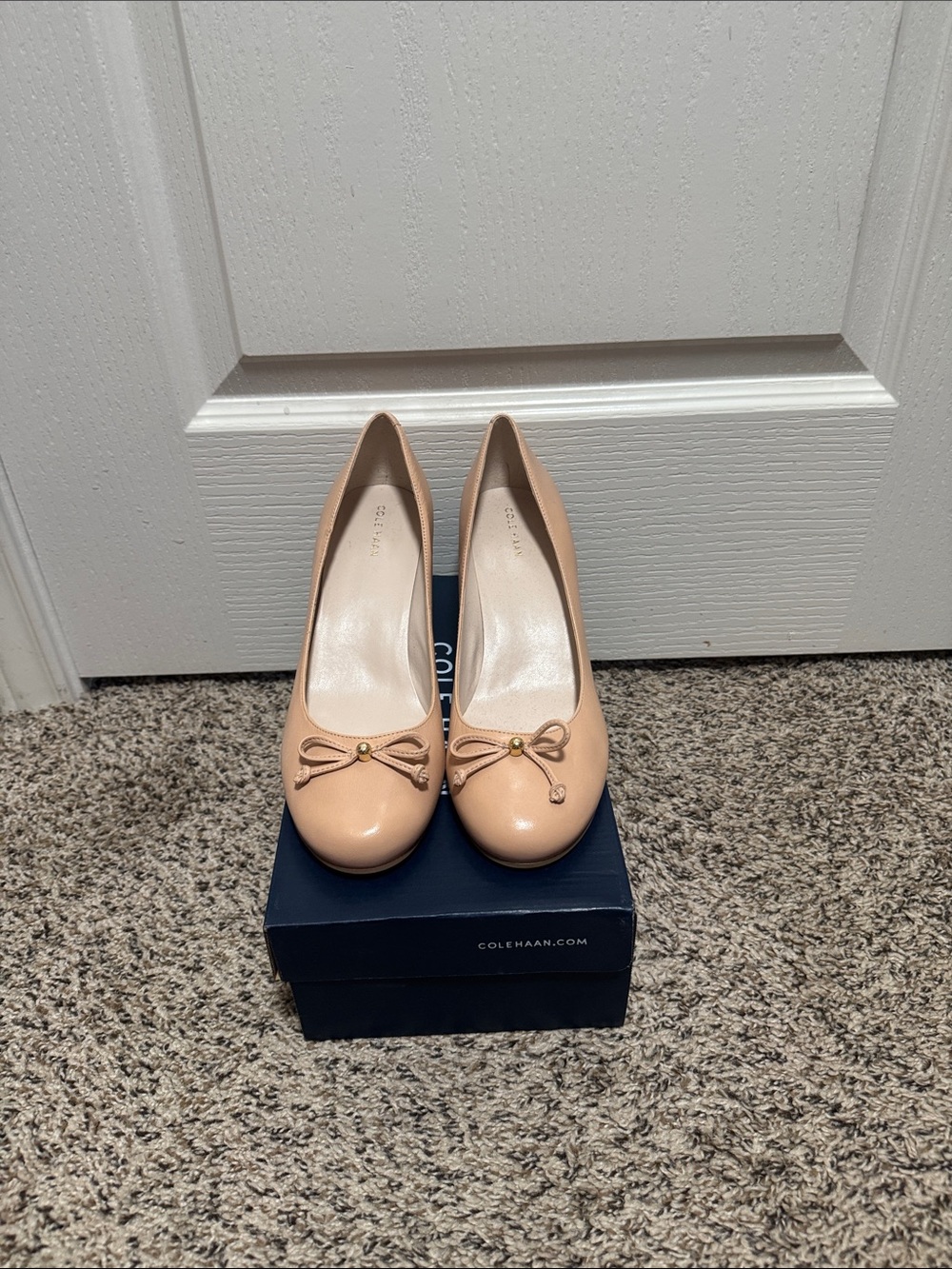 Cole Haan Nude Tan Wedge Pumps with Bow Accent